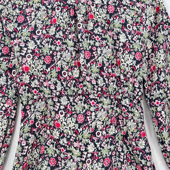 CINQ A SEPT Quinn Dress Womens Floral Print Navy Multi Layered Shirt Tie Midi - Picture 9 of 16